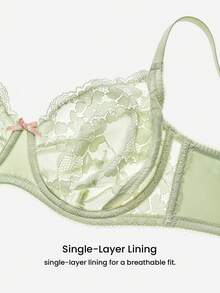 LUVLETTE Đồ lót nữ che phủ toàn diện, nâng đỡ đường cong và có gọng thoáng khí, gợi cảm, không lót, màu xanh nhạt, áo ngực ren thanh lịch, giúp thon gọn vòng một. - Màu xanh Bạc hà - Xem 5
