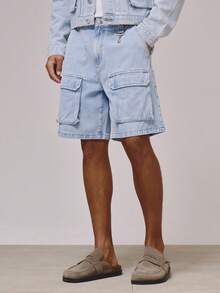 Musero Jort Cargo Style Structured Washed Button Fastening Hardwear Co Ord Shorts Only Spring Summer Essentials Holiday - 淺色水洗藍 - 查看 2