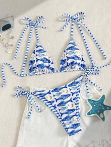 Swim Vcay Bộ bikini 2 mảnh thời trang ngọt ngào thắt nơ vai, không gọng, có đệm mút rời, gợi cảm dành cho nữ, thích hợp cho bãi biển và sân bay. - Màu xanh lam - Xem 4