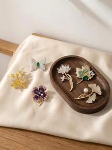 Cirelle Nature-Inspired Crystal Brooch - Four-Leaf Clover/Maple Leaf/Butterfly Design, Elegant Rhinestone Lapel Pin For Women's Daily Wear - Multicolor - View 2