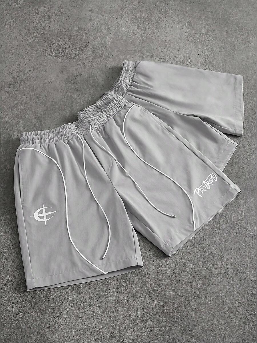Manfinity Roghcode Pantalones cortos deportivos casuales grises para hombres - Gris Claro - Ver 1