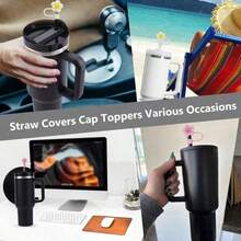 2/6/10pcs Compatible With Stanley Cup Accessories , Creative Sakura Flower Silicone Reusable Straw Caps, Anti-Splashing Anti-Dust Straw Covers, Portable Easy To Clean Insulation Cup Straw Cup Accessories, 10mm Extra Large Diameter Floral Straw Lids, Cute Cartoon Floral Straw Dust Cover - Multicolor - View 5