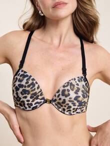 Hourtrue 1 Set Women Leopard Print Lace Wireless Front Closure Bra - Multicolor - View 5
