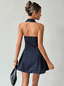 Ritzy Row 女士翻领露背无袖连衣裙 女士夏季连衣裙 女士夏季套装 女装连衣裙 - 深色水洗藍 - 查看 2