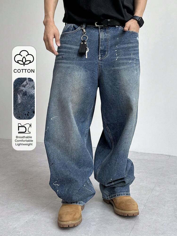 Men's Distressed Washed Long Denim Jeans, Suitable For Spring And Autumn Summer