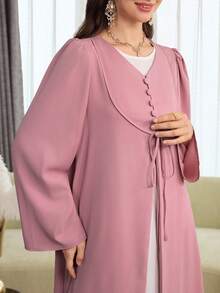 SHEIN Najma Bata suelta con cuello en V, mangas acampanadas y abertura frontal, color rosa, para primavera/verano - Rosa - Ver 7