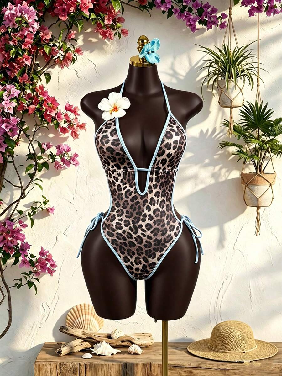 SaltGleam SaltGleam 豹纹性感海岛度假连体衣 - 棕色 - 查看 1