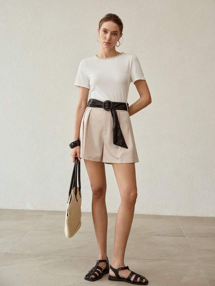 WOMEN'S SUMMER SOLID COLOR HIGH WAIST PLEATED LOOSE SHORTS