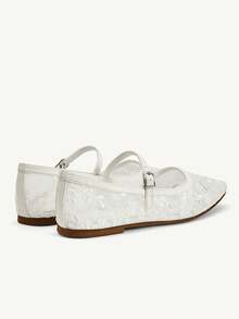 CUCCOO CHICEST Zapatos de mujer con punta cuadrada pequeña, suela plana, de malla de encaje blanco transpirable. Zapatos de mujer de suela plana, ligeros, cómodos y sencillos, versátiles para el uso diario y el transporte. - 2025 Malla Encaje Blanco No. 2 - Ver 5