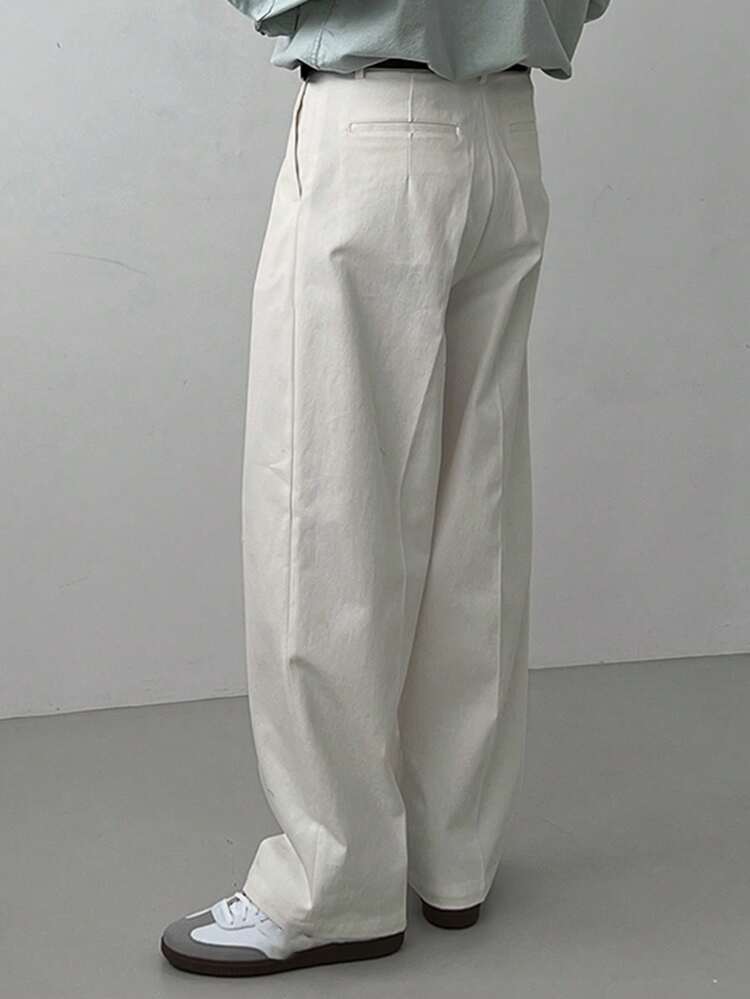 Long White Straight-Leg Commuter Pants For Men