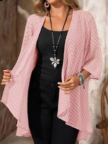 EMERY ROSE Plus Size Women Hollow-Out Cutout Short Sleeve Jacket - Pink - View 6