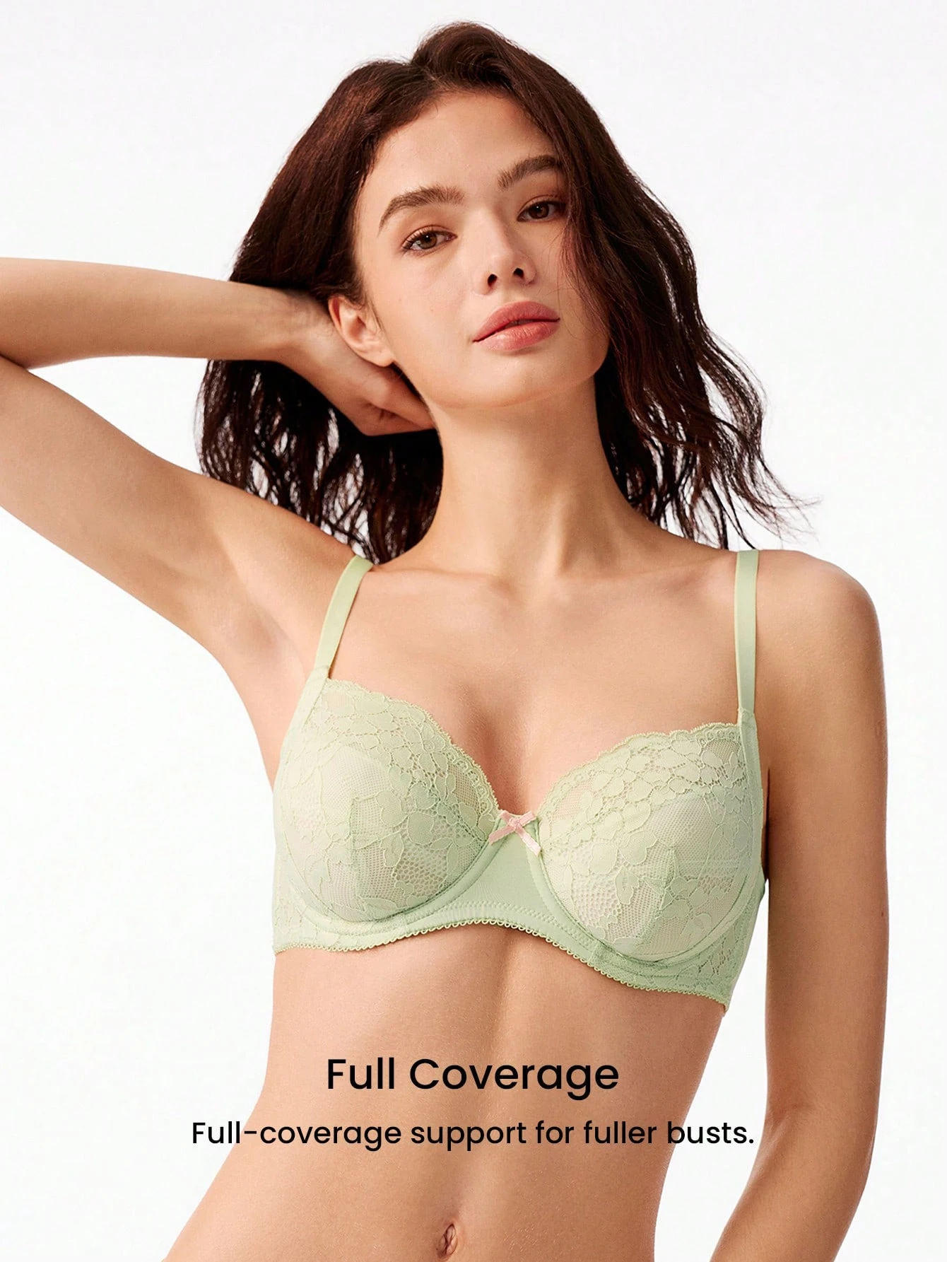 Damen Volldeckende Lingerie Lounge Kurvenunterstützung & atmungsaktive Unterbügel Sexy ungepolsterte hellgrüne Minimizer Spitze Eleganz BH Wäsche