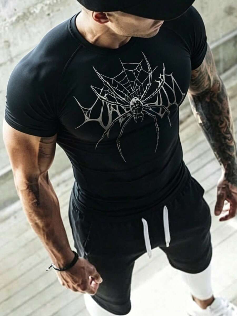 GymBeat Áo thun thể thao nam tay ngắn cổ tròn in hình nhện - màu đen - Xem 1