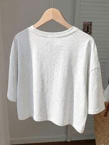 Comfortcana Kaos Wanita Lengan Pendek Warna Abu-abu Muda Kasual Kerah Bulat, Musim Panas - Grey - View 2