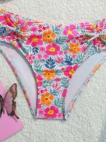 SHEIN Bộ bikini họa tiết hoa nhí nhiều màu sắc dành cho bé gái tuổi teen, áo buộc dây ở giữa, quần buộc dây bên hông, đồ bơi 2 mảnh, thời trang, giản dị, thanh lịch, thích hợp cho bơi lội, kỳ nghỉ, mùa hè. - Nhiều màu - Xem 5