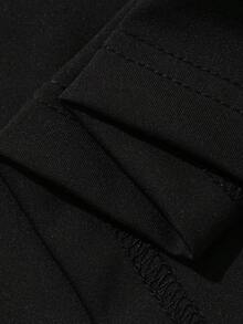 Dazy Plus Zip-Up Collar Elastic Wrap Short Sleeve T-Shirt, Slimming Black Tee For Plus Size Women, Spring/Summer - Black - View 3