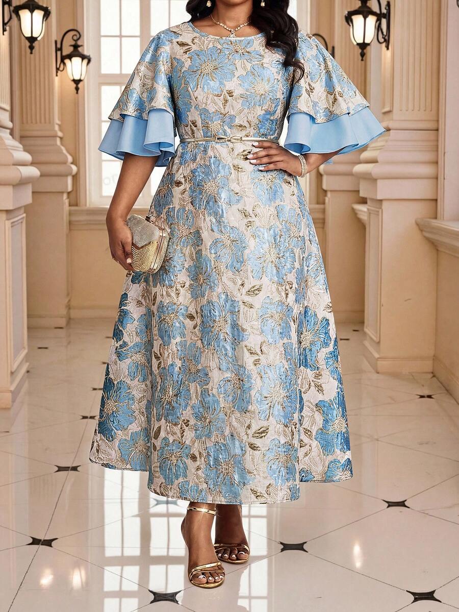 Fleurora 大码女士优雅派对长裙 - 藍色 - 查看 1