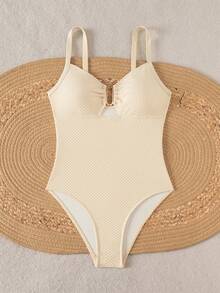 Swim Chiccia 2026 Spring/Summer New Arrival Exquisite Solid Color Elegant One-Piece Swimsuit,Women White Summer Cute Pool Party Beach Spa Resort Vacation Outfit - Multicolor - View 6