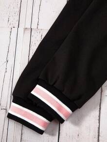 SHEIN 女大童字母圖案拼接邊運動衫 - 黑色 - 查看 6