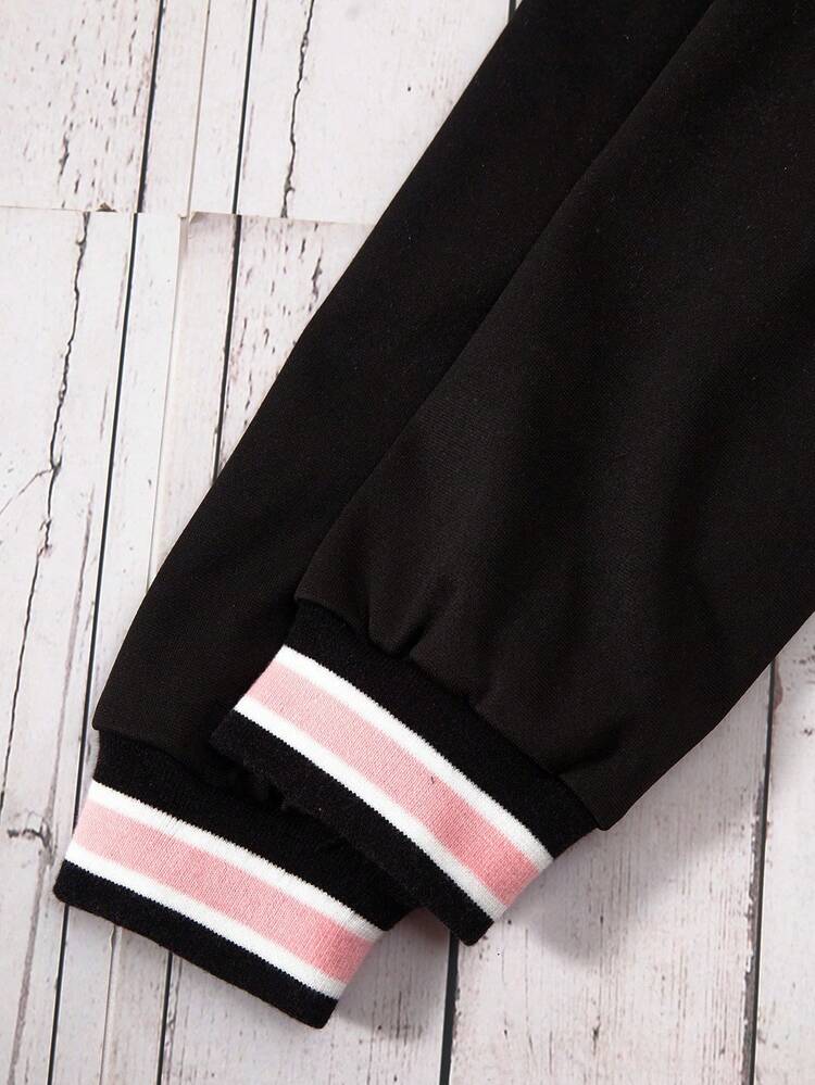 Tween Girl Letter Graphic Contrast Trim Sweatshirt