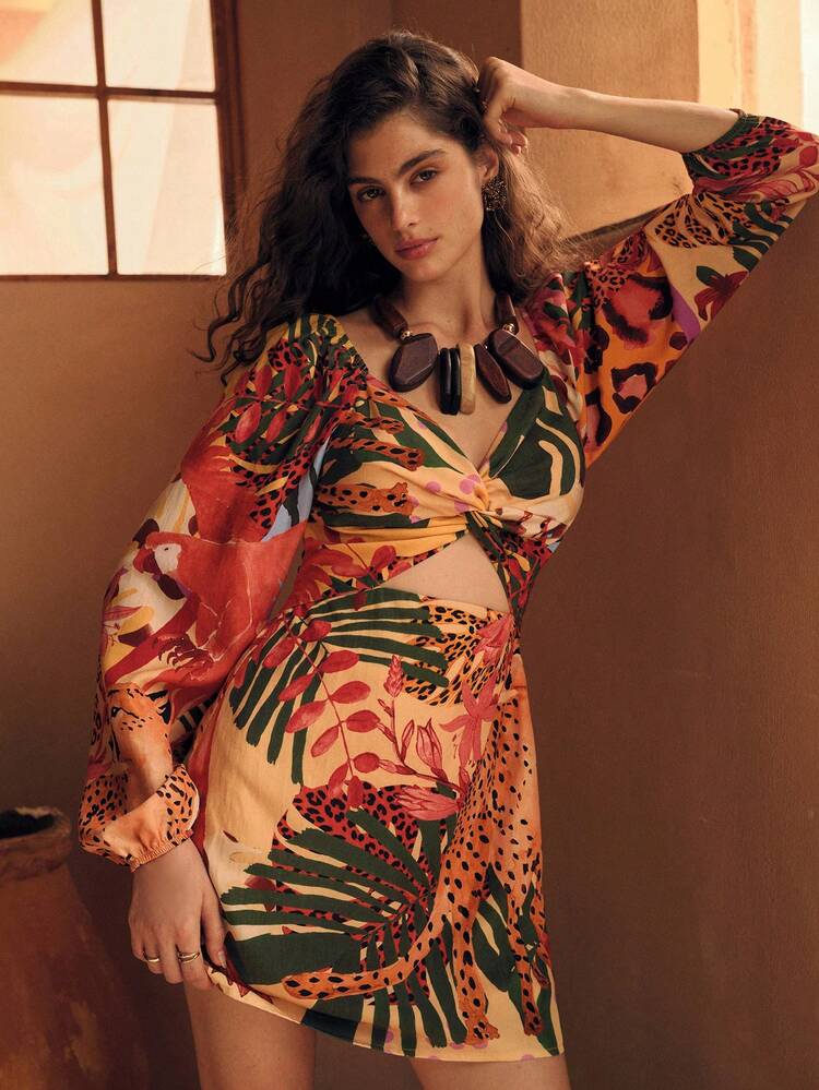 WOMEN'S LINEN PRINTED VACATION DRESS