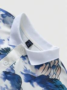 ROMWE MEN Prep Men's Street Graphic Print Short Sleeve Polo Shirt, Suitable For Spring/Summer Everyday Wear - Multicolor - View 5