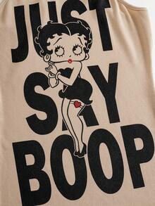 Betty Boop x SHEIN Đầm ngắn không tay in hình hoạt hình dành cho nữ. - Màu Khaki - Xem 11