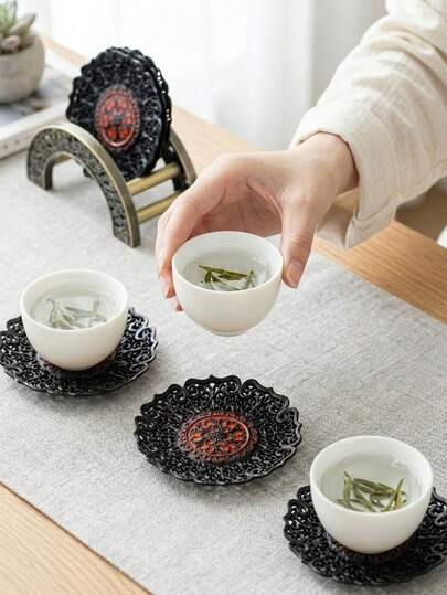 Cirelle 1个复古青铜圆形茶杯垫，耐热防烫，适用于日式茶道家居装饰礼品