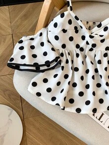 GlowEve French Retro Vacation & Commute Off-Shoulder Polka Dot Print Halter Sexy Asymmetrical Ruffle Blouse For Women - Multicolor - View 4
