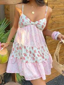 Sunnyshic Damen süßes und unschuldiges bedrucktes Strandurlaubs-Trägerkleid im Miniformat - Verschiedenfarbig - Übersicht 3