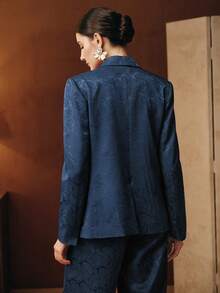 Áo khoác blazer nữ thanh lịch, kiểu dáng tối giản, tay dài, cổ bẻ, chất liệu jacquard, màu đỏ. - Màu xanh hải quân - Xem 3