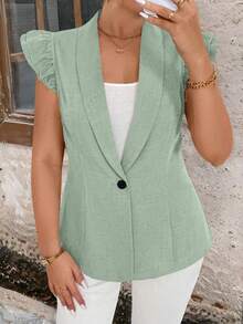 Calvaya Áo blazer nữ cỡ lớn cao cấp, chất liệu vải xám có họa tiết, cổ áo cài khuy phía trước, tay áo xếp ly đôi, kiểu dáng đa năng, phù hợp cho công sở, kinh doanh, buổi tối, tụ họp thường ngày, tiệc thời trang và đi làm hàng ngày. - màu xanh lá - Xem 5
