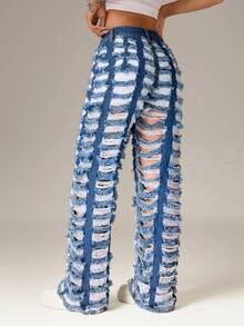 SHEIN PETITE Jeans rectos y sueltos de diseño de moda con presillas para cinturón, versátiles - Multicolor - Ver 2