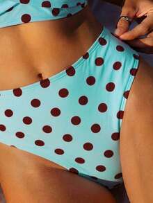 Swim Mod 2026 Spring/Summer Fashionable Sexy & Slimming Blue Base Brown Polka Dot Bikini Swimwear, Perfect For Beach Vacation - Multicolor - View 3