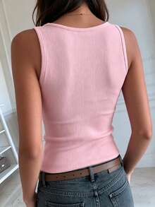 EMERY ROSE Chaleco ajustado casual de mujer con textura y decorado con botones de metal - Rosa - Ver 2
