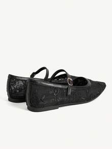 CUCCOO CHICEST Giày nữ mũi vuông nhỏ đế bằng buộc dây lưới thoáng khí, giày đế bằng cổ thấp cho nữ, nhẹ, thoải mái và đơn giản, giày Mary Jane đế bằng đa năng cho việc đi lại hàng ngày. - 2025 Lace Black số 1 - Xem 5