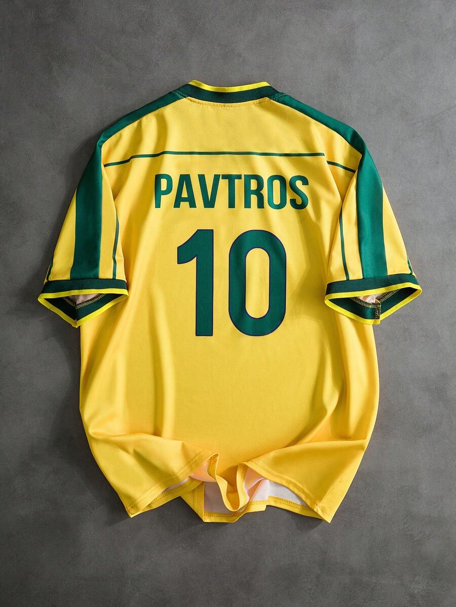 PAVTROS Men's Loose Fit Soccer Jersey T-Shirt, Brazil Color Scheme, No.10, Ideal Gift For Boyfriend, Husband Or Couples.Brazil Green And Yellow Football - Multicolor - View 1