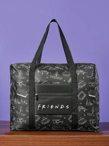 FRIENDS X SHEIN 1. 可爱的卡通人物图案，可收纳旅行包、沙滩包，适合通勤、运动、休闲、郊游，大容量，男女老少皆宜，学生适用，可固定在普通行李箱拉杆上，亦可作为友谊相框使用。 - 黑色 - 查看 4