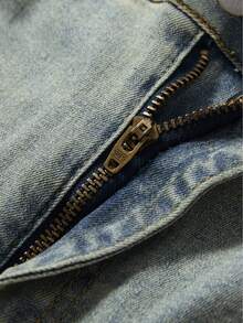 ROMWE MEN Jeans vintage desgastados y lavados con decoración de rhinestones para hombres - Bronce - Ver 4