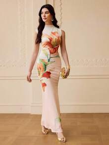 ZEYLAH 针织印花修身长连衣裙，春夏款 - 淺粉色 - 查看 5