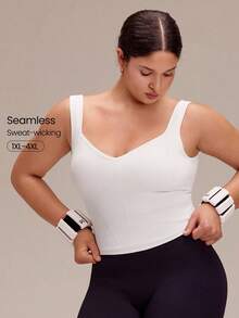 GLOWMODE Plus Size Ultrafine Soft Seamless Rock Every Rep Sweetheart Neckline Asymmetric Hem Removable Cups Corset-Style Tank Top Running Workout Gym - White - View 1