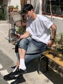 DAZY 男士休闲百搭圆领短袖纯白色T恤，夏季 - 白色 - 查看 4