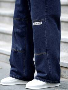Claim Dot Men's Solid Color Minimalist Casual Jeans - Dark Wash - View 4