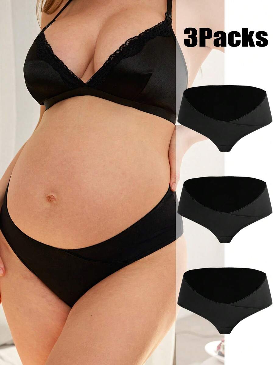 BloomMama Set de 3 bragas tipo tanga de maternidad cómodas y suaves para la piel de la mujer - Negro - Ver 1