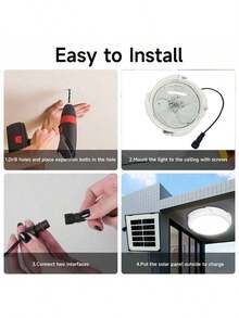 Solar-Powered Indoor Ceiling Light, Outdoor Waterproof Hanging Garden Lamp, Panel Light, Suitable For Walkways, Gardens, Living Rooms - أبيض - مشاهدة 8