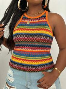 Slaydiva Plus Size Casual Basic Fitted White Round Neck Off-Shoulder Tank Top - Multicolor - View 5