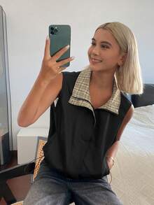 DAZY Veste ample sans manches blocs de couleurs, gilet d'été décontracté pour femmes - Noir - Voir 6
