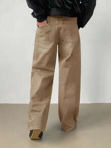 DAZY Men's Distressed Washed Dark Blue Denim Jeans, Autumn - Khaki - View 2