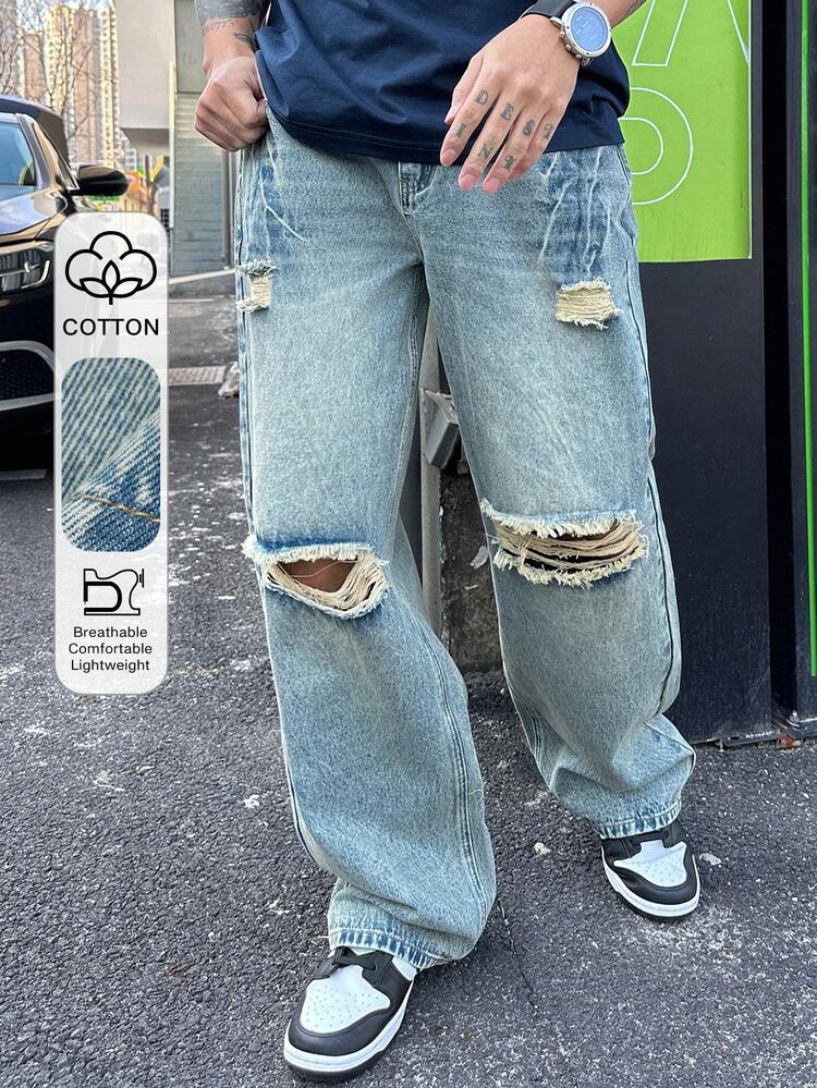 Men's Distressed Washed Denim Jeans, Spring/Summer