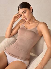 Veilyse Woman Seamless Shapewear Bodysuits Tops Sports Base Layer Top For Women Tummy Control Vest Scoop Neck Ribbed Body Suit Body Shaping Stretchy Chest Support Compression Underwear Basic T Shirt Tops Women Shapewear Slipsfor Summer - Apricot - View 11